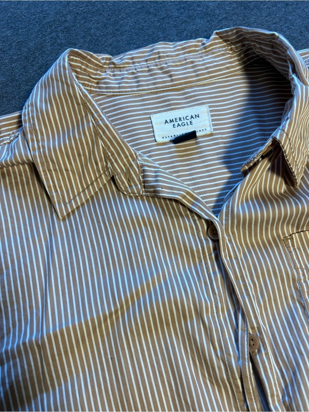 American Eagle Outfitters Beige Striped Button-Up Shirt